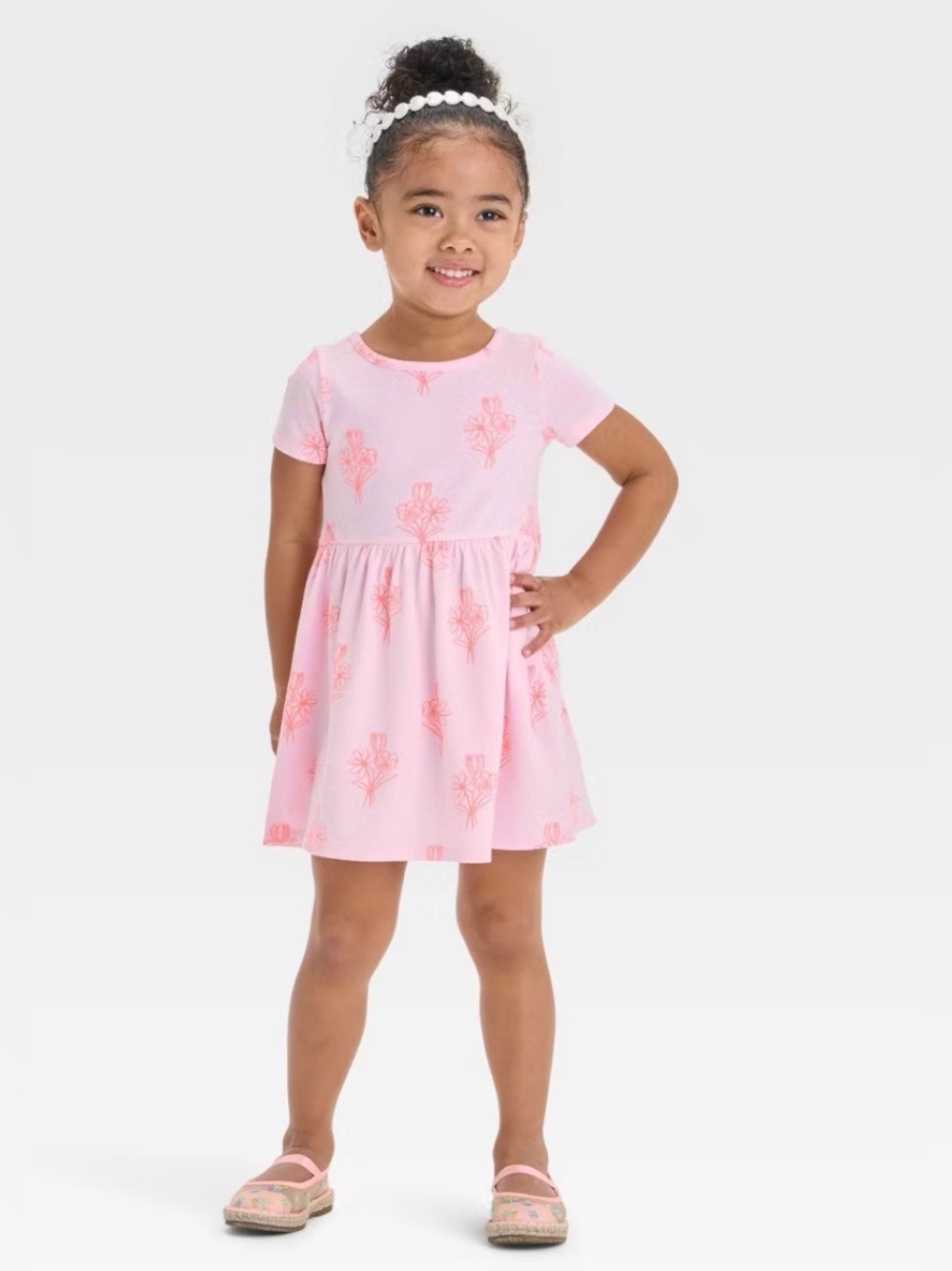 NWT Cat & Jack Pink Floral Short-Sleeve Knit Dress - Picture 3 of 4